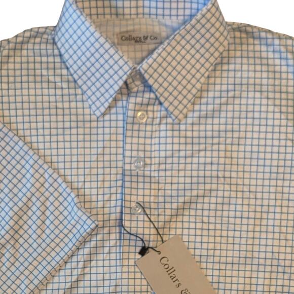 Collars & Co. Original Dress Collar Polo, Thin Blue Check Size Small NWT - Picture 1 of 10
